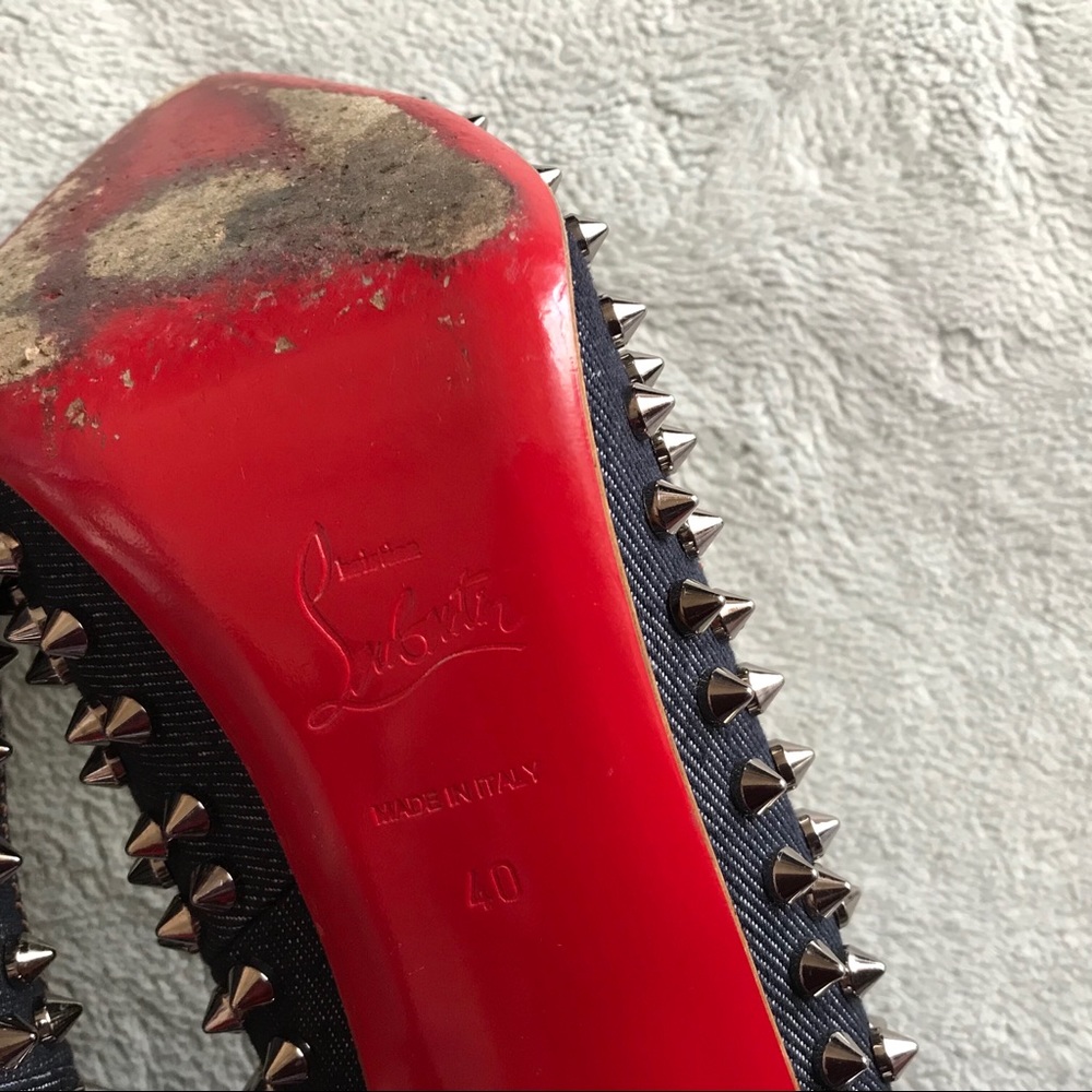 Christian Louboutin Pigalle Studded Denim Pumps - Picture 7 of 16